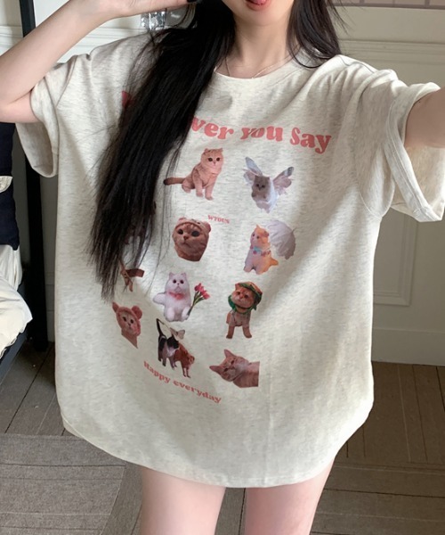 Vipoa(ヴィポア)の「Cat collage design oversize tee(Tシャツ/カットソー・レディース・オートミール・FREE)」の18枚目の写真
