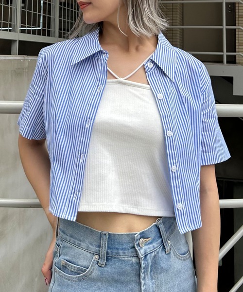 INGNI(イング)の「アソート/クロップド半袖シャツ(シャツ/ブラウス・レディース・オフホワイト/ホワイト系8/サックスブルー/ブルー系7・M)」の9枚目の写真