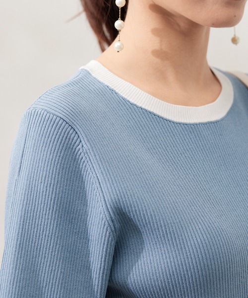 Chez toi（シェトワ）の「バイカラー半袖ニットプルオーバー