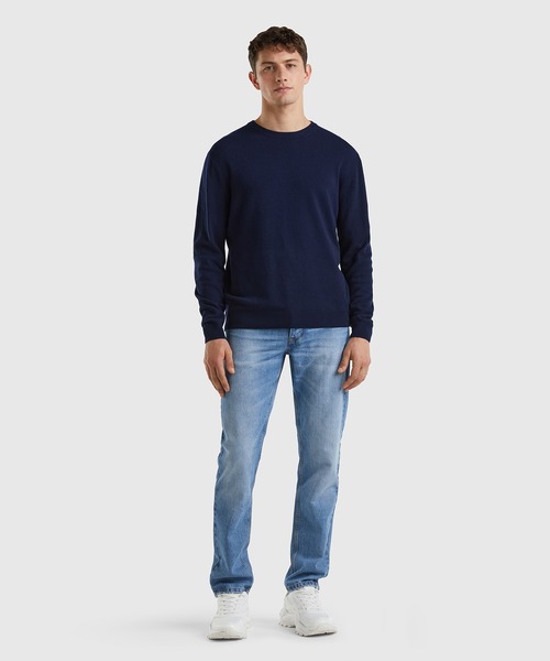 BENETTON (UNITED COLORS OF BENETTON)（ベネトンユナイテッドカラーズオブベネトン）の「ピュアメリノウールクルーネックニットセーター（ニット/セーター・メンズ・ネイビー/ベージュ/グレー/ブラック/ダークグレー・MEDIUM/SMALL/X-SMALL/LARGE）」の17枚目の写真