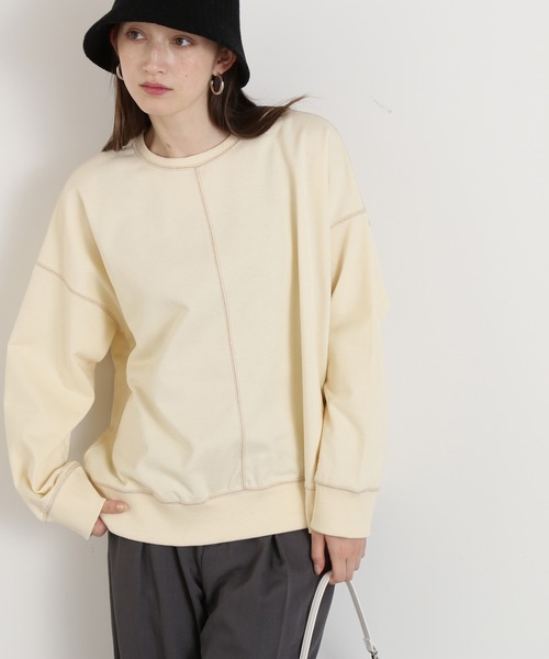 N.(N. Natural Beauty Basic)(エヌエヌナチュラルビューティーベーシック)の「◆アウトリンキングスウェット(スウェット・レディース・ピンク/チャコール/オフホワイト・MEDIUM)」の2枚目の写真