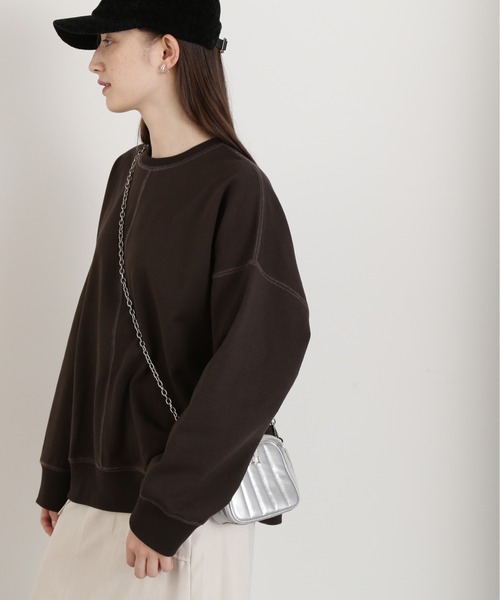 N.(N. Natural Beauty Basic)(エヌエヌナチュラルビューティーベーシック)の「◆アウトリンキングスウェット(スウェット・レディース・ピンク/チャコール/オフホワイト・MEDIUM)」の1枚目の写真