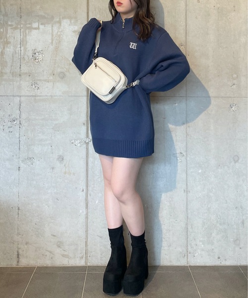 one way（ワンウェイ）の「ジャガードハーフジップニットワンピース