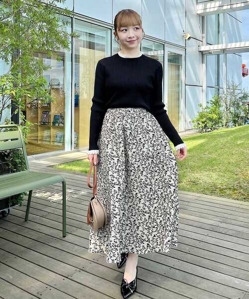 couture brooch（クチュールブローチ）の「◆【吸湿発熱/洗える】KITHOT配色透かしフリルリブニット（ニット/セーター・レディース・ブラック/サックスブルー/ブルー系その他・38/42/36）」の12枚目の写真