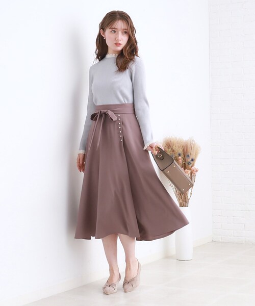 couture brooch（クチュールブローチ）の「◆【吸湿発熱/洗える】KITHOT配色透かしフリルリブニット（ニット/セーター・レディース・ブラック/サックスブルー/ブルー系その他・38/42/36）」の15枚目の写真