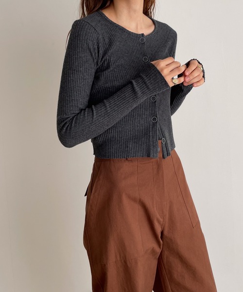 CANAL JEAN（キャナルジーン）の「El mar　クルーネックリブカーディガン（カーディガン/ボレロ・レディース・チャコールグレー/ネイビー/ブラック・ONE SIZE）」の7枚目の写真