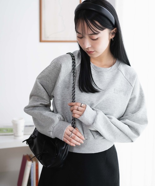 WEGO（ウィゴー）の「WEGO/ダンボールクロップドプルオーバー（スウェット・レディース・杢グレー/オフホワイト/スミクロ・FREE）」の19枚目の写真