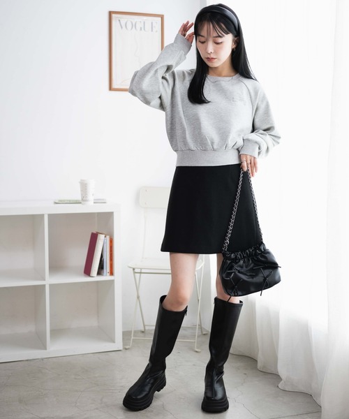 WEGO（ウィゴー）の「WEGO/ダンボールクロップドプルオーバー（スウェット・レディース・杢グレー/オフホワイト/スミクロ・FREE）」の21枚目の写真