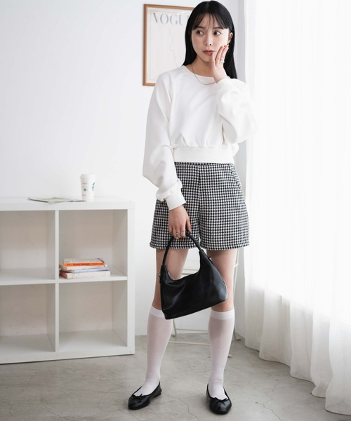 WEGO（ウィゴー）の「WEGO/ダンボールクロップドプルオーバー（スウェット・レディース・杢グレー/オフホワイト/スミクロ・FREE）」の4枚目の写真