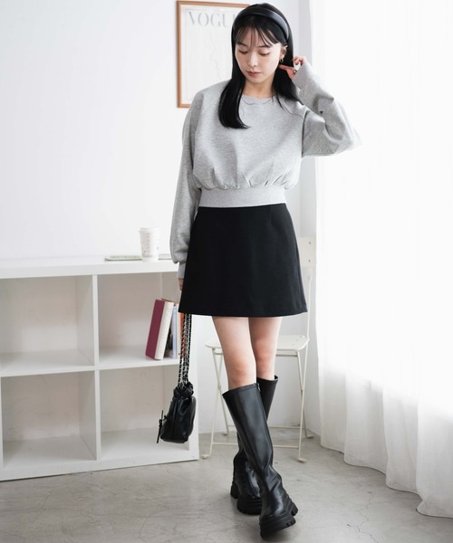 WEGO（ウィゴー）の「WEGO/ダンボールクロップドプルオーバー（スウェット・レディース・杢グレー/オフホワイト/スミクロ・FREE）」の6枚目の写真