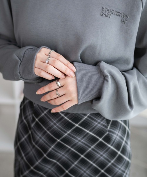 WEGO（ウィゴー）の「WEGO/ダンボールクロップドプルオーバー（スウェット・レディース・杢グレー/オフホワイト/スミクロ・FREE）」の8枚目の写真