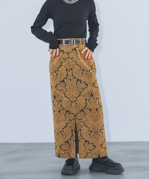 PAGEBOY(ページボーイ)の「ジャガードナロースカート(スカート・レディース・ブルー系その他/マスタード/レッド系その他・FREE)」の1枚目の写真