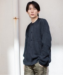 片畦編み クルーネックニットカーデ