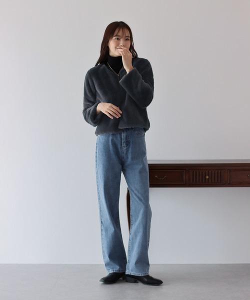 BLUEEAST(ブルーイースト)の「ノーカラーファーブルゾン(ブルゾン・レディース・ブラック/チャコールグレー/ライトグレー・MEDIUM)」の16枚目の写真