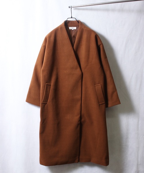 IO(イオ)(イオ)の「ONE DAY Select / メルトン オーバーサイズ ノーカラーコート(チェスターコート・レディース・キャメル/クリーム・FREE)」の14枚目の写真