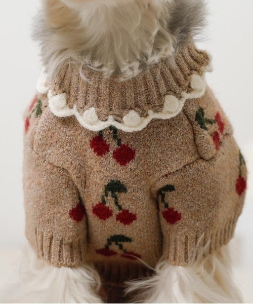 フリル襟チェリーニットトップス / 犬服 / ドッグウェア（ペットウェア