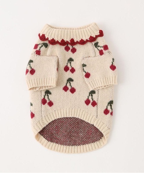 フリル襟チェリーニットトップス / 犬服 / ドッグウェア（ペットウェア