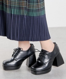 LOVE HUNTER / 厚底 レースアップ ドレスシューズ レディース バルキーヒール バックジップ オックスフォードシューズ 韓国ファッション Y2K モード 厚底シューズ 美脚 脚長 (1644)