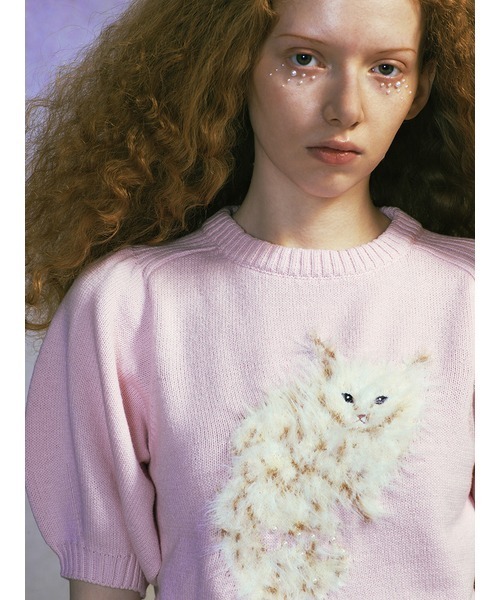 FURFUR（ファーファー）の「樋上公実子コラボ“Ru”ジャガードニット（ニット/セーター・レディース・ブルー/ピンク/ブラック/ホワイト・FREE）」の5枚目の写真