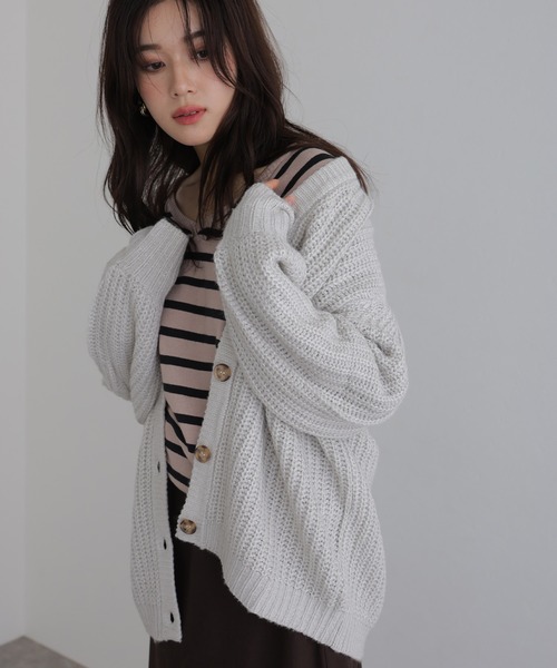ElegChic(エレグシック)の「モヘアライクカーディガン(カーディガン/ボレロ・レディース・ブラウン/ブラック/ライトグレー・M)」の2枚目の写真