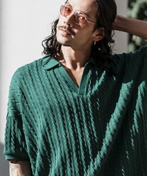 mhs2122- Cable Jacquard Knit sew Polo Shirts ポロシャツ
