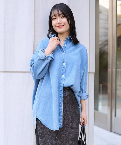 未使用タグ付き ラムシェ ブルー 長袖シャツ ブラウス　rumche 入卒 LAKOLE（ラコレ） ブラウス シャツ ケミカルウォッシュシャツ長袖