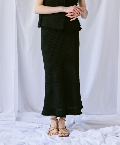 allureville(アルアバイル)の「【セットアップ対応可能】ラスティックツイードスカート(スカート・レディース・オフホワイト/ブラック/グリーン・1/2)」の3枚目の写真