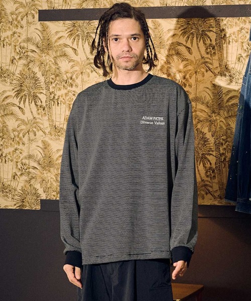 ADAM PATEK(アダムパテック)の「ADAMPATEK/thin stripes long sleeve/ボーダーロングスリーブTシャツ(Tシャツ/カットソー・メンズ・ネイビー系/ブラック系/ライトグレー系・1/2)」の2枚目の写真