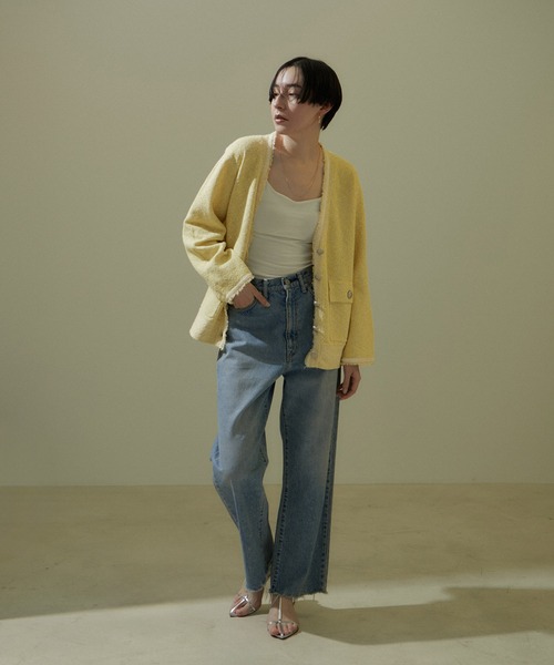 ツイードVネックメタルボタンジャケット/カーディガン【洗える】（カーディガン/ボレロ）｜SALON adam et rope'（サロン アダム エ ロペ）