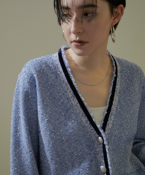 ツイードVネックメタルボタンジャケット/カーディガン【洗える】（カーディガン/ボレロ）｜SALON adam et rope'（サロン アダム エ ロペ）