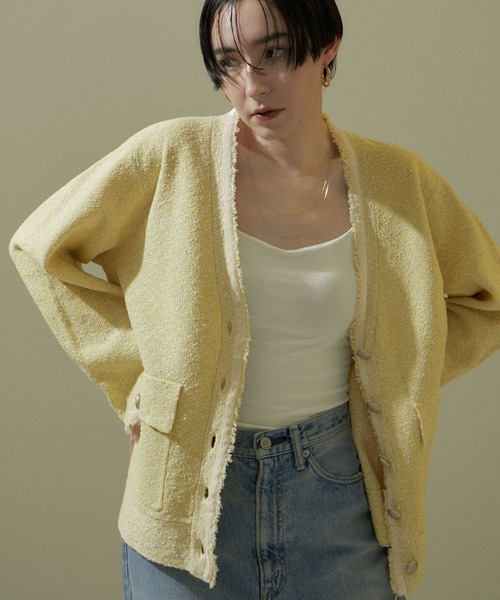 ツイードVネックメタルボタンジャケット/カーディガン【洗える】（カーディガン/ボレロ）｜SALON adam et rope'（サロン アダム エ ロペ）