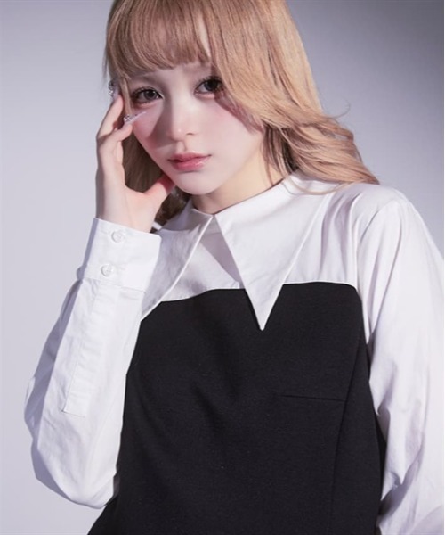 FickleBebe(フィクルベベ)の「ビッグカラースウィッチワンピース(ワンピース・レディース・グレー/ピンク/ブラック・1/0)」の19枚目の写真