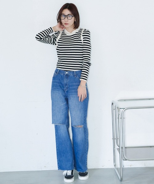 Auntie Rosa Holiday(アンティローザホリデー)の「ボーダーパワショルニット(ニット/セーター・レディース・ホワイト系その他・FREE)」の9枚目の写真