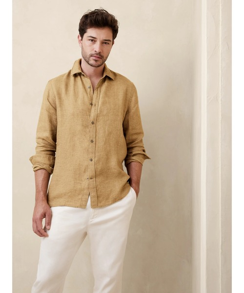 Banana Republic（バナナリパブリック）の「カステロ リネンシャツ（シャツ/ブラウス・メンズ・ナチュラル/ネイビー/ホワイト/レッド/ブラック/ブラウン/その他/マルチ/アクア/ピンク/ライトブルー/ブルー/ブラウン系その他/ホワイト×ブルー/ブルー系その他/イエロー/ピンク系その他/ベージュ/レッド系その他・M/XL/L/S）」の5枚目の写真