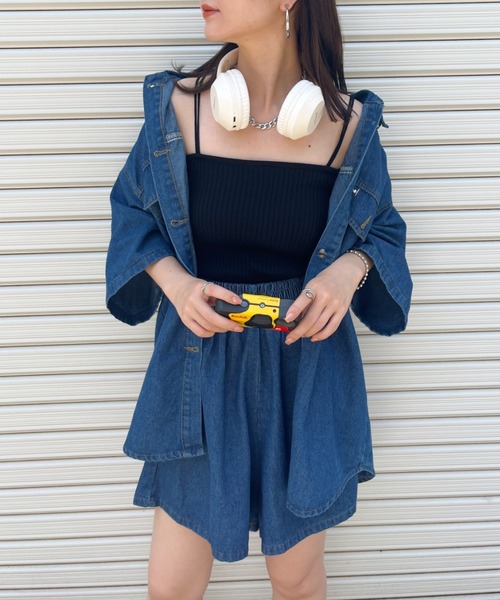 CLEA(クレア)の「オーバー半袖シャツ&ショートパンツ コットンデニムセットアップ(セットアップ・レディース・ブルー/ブラック・FREE)」の10枚目の写真