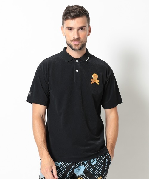 MARK & LONA ポロシャツ ブラック/ホワイト MARK&LONA マークアンドロナ 半袖ポロシャツ 黒×白 斜めロゴ総柄