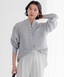 【洗える】LIBECO バンドカラー シャツ