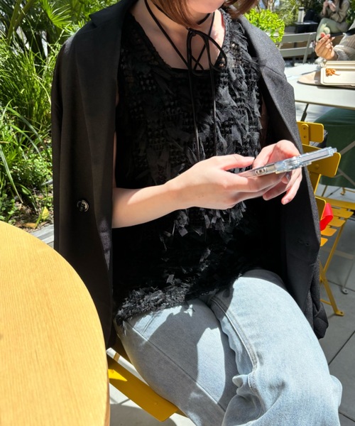 Birthday room（バースデイルーム）の「チュールフリンジジャガードリボンベスト（ベスト・レディース・ブラック/ホワイト・FREE）」の4枚目の写真