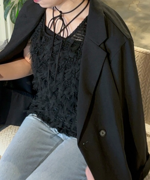 Birthday room（バースデイルーム）の「チュールフリンジジャガードリボンベスト（ベスト・レディース・ブラック/ホワイト・FREE）」の8枚目の写真