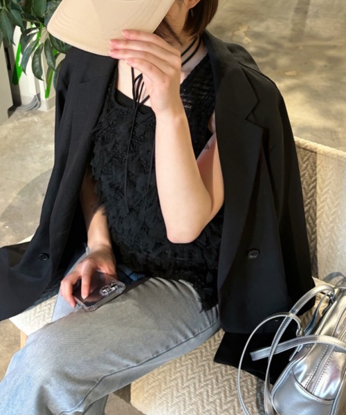 Birthday room（バースデイルーム）の「チュールフリンジジャガードリボンベスト（ベスト・レディース・ブラック/ホワイト・FREE）」の9枚目の写真