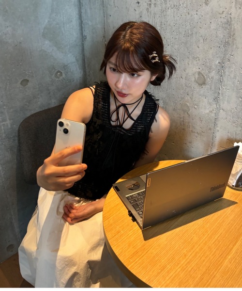 Birthday room（バースデイルーム）の「チュールフリンジジャガードリボンベスト（ベスト・レディース・ブラック/ホワイト・FREE）」の12枚目の写真