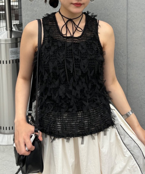 Birthday room（バースデイルーム）の「チュールフリンジジャガードリボンベスト（ベスト・レディース・ブラック/ホワイト・FREE）」の13枚目の写真