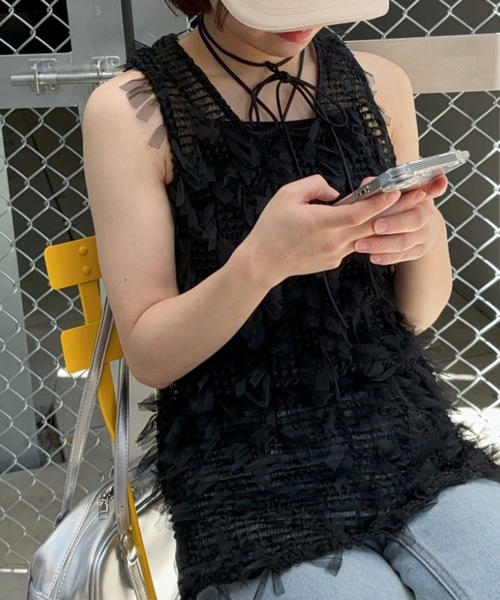 Birthday room（バースデイルーム）の「チュールフリンジジャガードリボンベスト（ベスト・レディース・ブラック/ホワイト・FREE）」の16枚目の写真