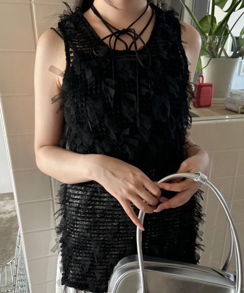 Birthday room（バースデイルーム）の「チュールフリンジジャガードリボンベスト（ベスト・レディース・ブラック/ホワイト・FREE）」の17枚目の写真