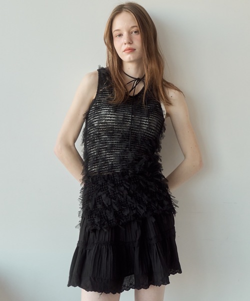 Birthday room（バースデイルーム）の「チュールフリンジジャガードリボンベスト（ベスト・レディース・ブラック/ホワイト・FREE）」の19枚目の写真