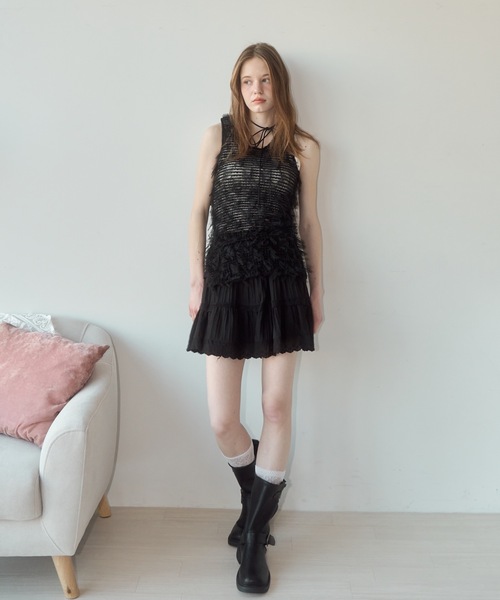 Birthday room（バースデイルーム）の「チュールフリンジジャガードリボンベスト（ベスト・レディース・ブラック/ホワイト・FREE）」の20枚目の写真