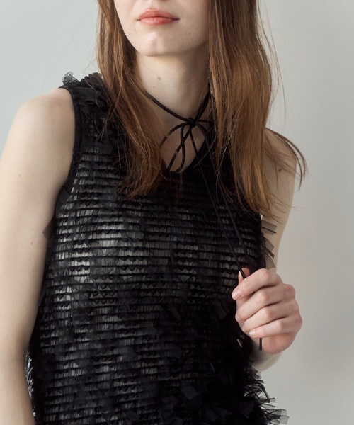 Birthday room（バースデイルーム）の「チュールフリンジジャガードリボンベスト（ベスト・レディース・ブラック/ホワイト・FREE）」の21枚目の写真