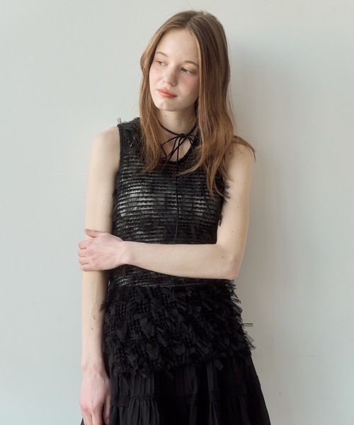 Birthday room（バースデイルーム）の「チュールフリンジジャガードリボンベスト（ベスト・レディース・ブラック/ホワイト・FREE）」の22枚目の写真