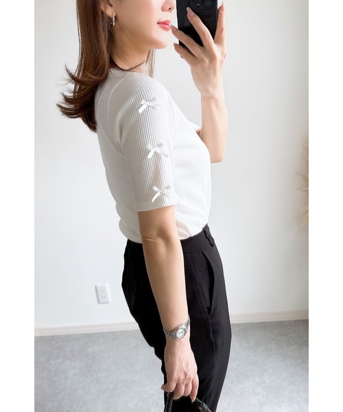 &. NOSTALGIA(アンドドットノスタルジア)の「【ZOZO限定】袖リボンリブTシャツ(Tシャツ/カットソー・レディース・ブラック/ホワイト・M)」の10枚目の写真