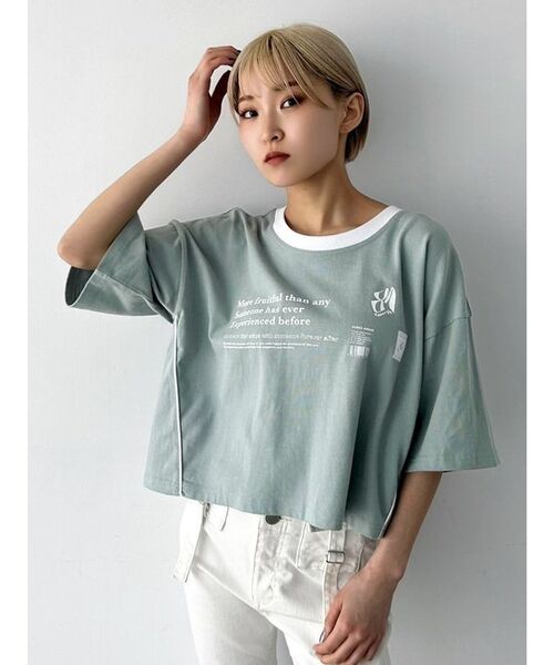 EMODA（エモダ）の「ボックスパイピングTシャツ（Tシャツ/カットソー・レディース・ネイビー/ホワイト/ブラック/グリーン・FREE）」の5枚目の写真